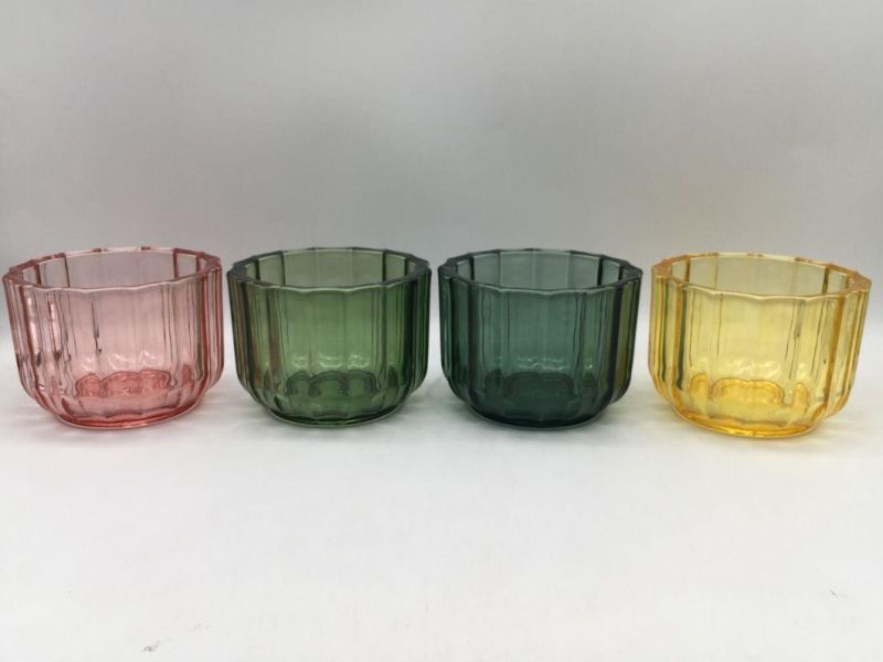 Glass Candle Holder Customized Various Spray Color Bowl Shaped Holder