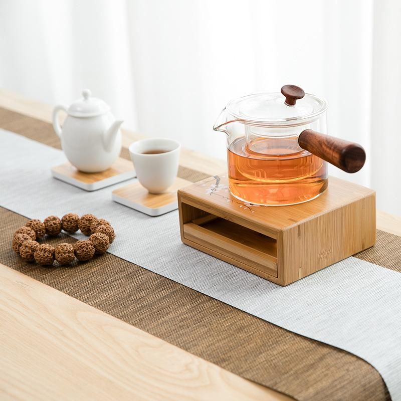 Japanese Bamboo Tea Warmer Stove Candle Glass Teapot Heat Preservation Thermostat Base Teacup Set