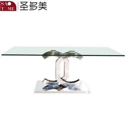 Modern Living Room Stainless Steel Transparent Glass Coffee Table