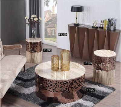 Rose Gold Stainless Steel Coffee Table with Marble Top for Home Restaurant Furniture
