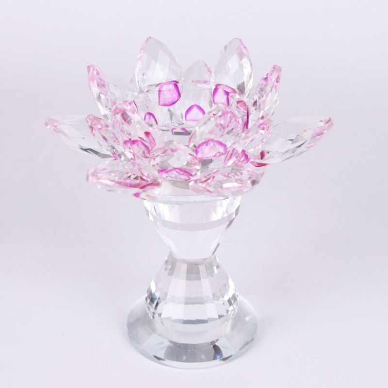 Crystal Glass Lotus Candle Holder for Home Wedding Decoration