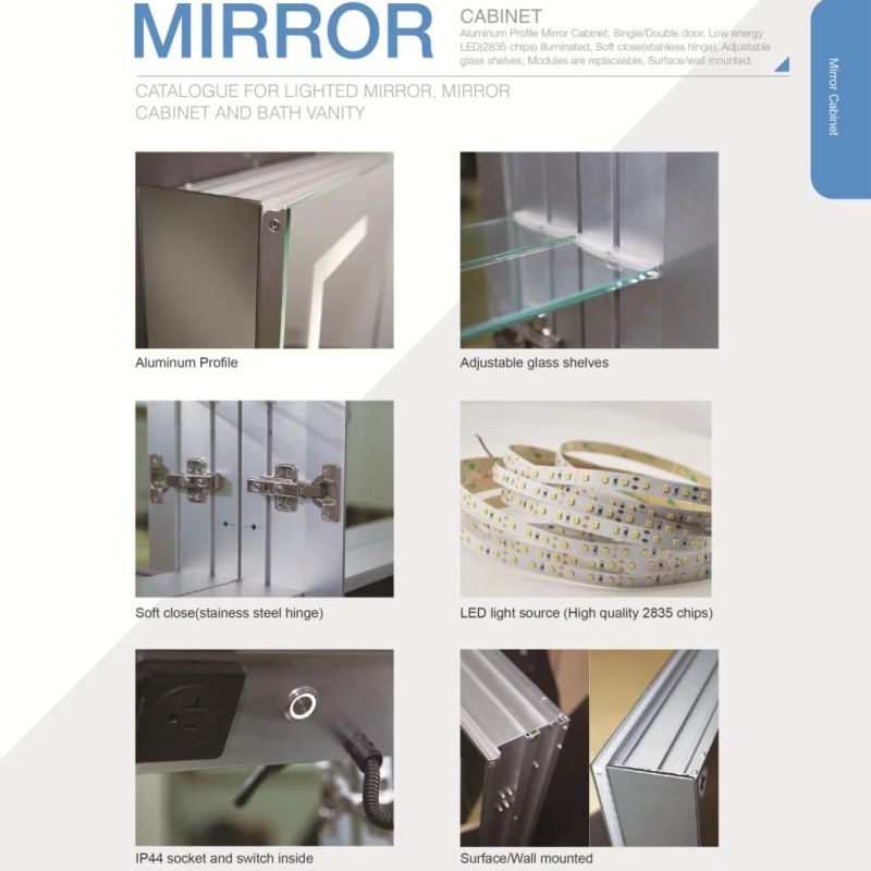 Bathroom MDF Board/Aluminum Frame LED Lighted Mirror Medicine Cabinet