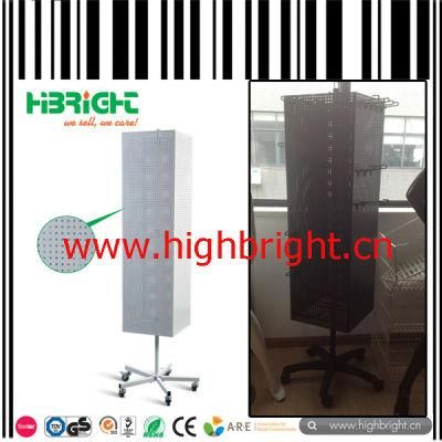 Floor Freestanding Four Sided Perforated Panel Display Stand with Hooks