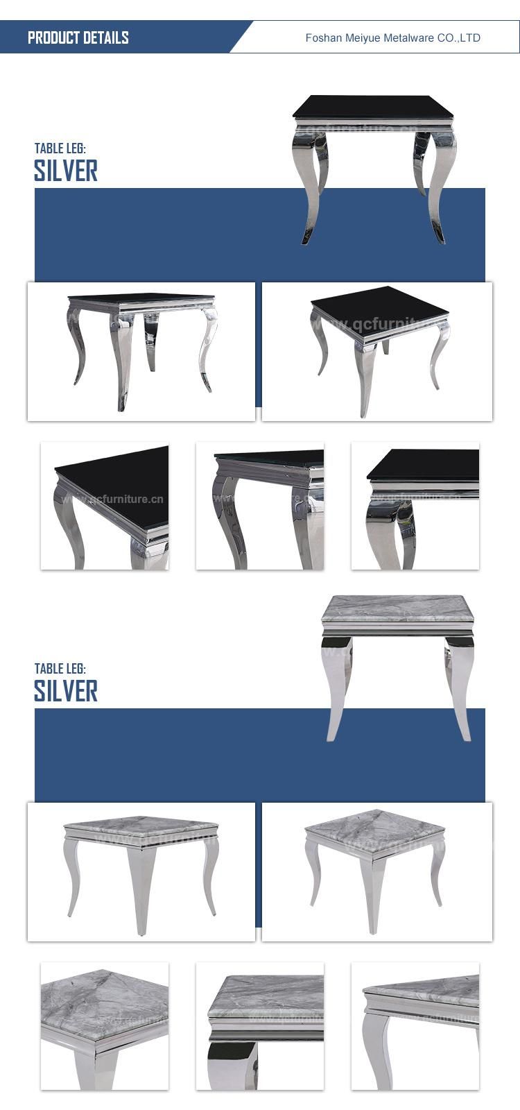 Qiancheng Furniture Black Metal Marble Glass Nesting Coffee Table
