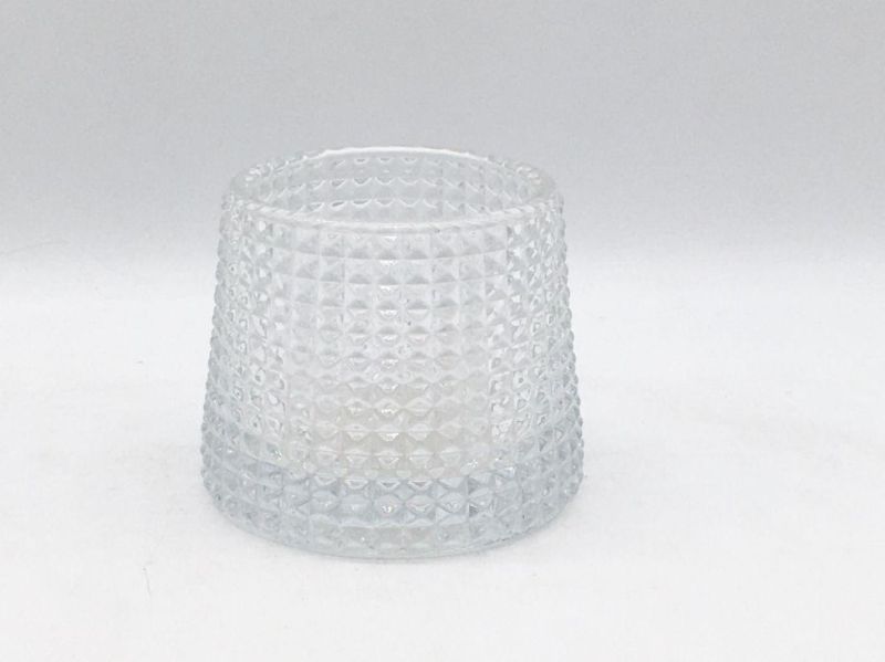 Clear Glass Candle Holder with Embossed Pattern and Customized Color