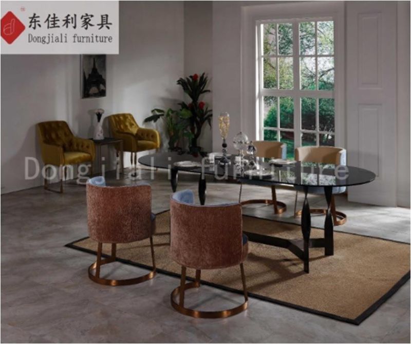 Modern Stainless Steel Dining Table with Tempered Glass Top