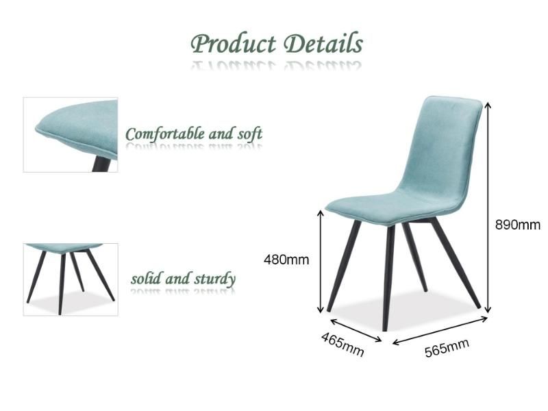 Modern Colorful General Home Furniture Metal Legs Fabric Upholstered Seat Metal Frame Dining Room Chair