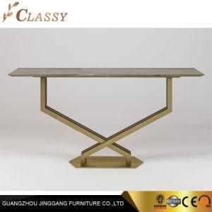 Cross X-Shaped Living Room Metal Steel Based Natural Marble Console Table
