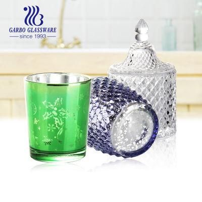 Colorful Christmas Painting Glass Candle Holders with Lid GB1874zs-1
