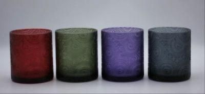 Glass Candle Holder with Various Color and Embossed Decal