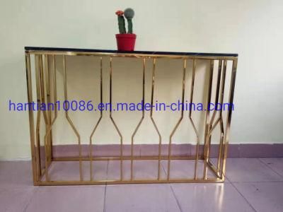 Cheap Canada Style Party Display Metal Frame Glass Top Mirror Stainless Steel Frame Console Table