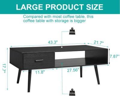 Black Tea Table Center Table Storage Wooden Modern Coffee Table for Living Room