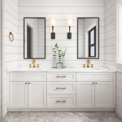 PA Furniture Luxury Double Basin Vanity Sink PVC Storage Bathroom Cabinet