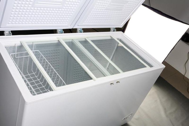 Large Arc-Shaped Glass Sliding Door Refrigerating Freezer Showcase for Super Market