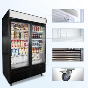 Stainless Steel Glass Cabinet 2 Door Freezer 14 Cubic Foot Upright Freezer