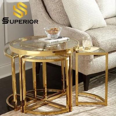 Wholesale Dubai Hotel Golden Stainless Steel Furniture Nesting Side End Table Combination