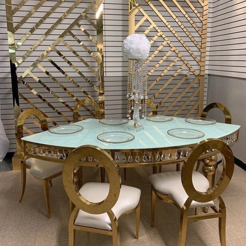 Wedding Ceremony 8 Seaters Stainless Steel Frame Glass Banquet Dining Table