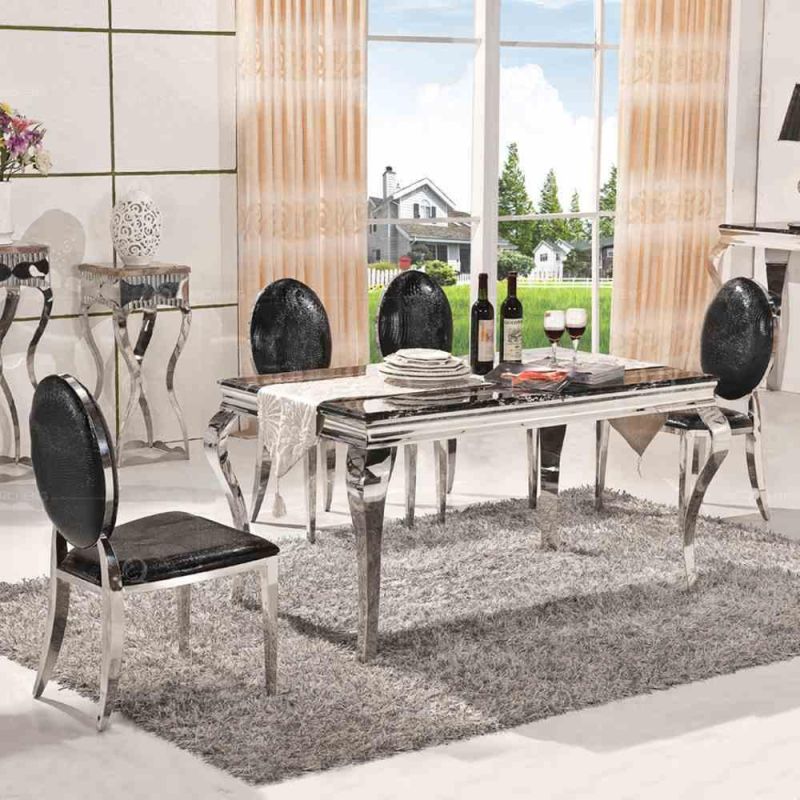 Living Room Furniture Silver Stainless Steel Dining Room Table Set