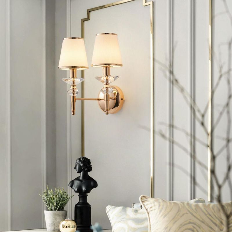 Modern Style for Home Lighting Furniture Decorate Indoor Living Room/Bedroom Design with Gold Lampshade Factory Supply Glass Wall Sconces