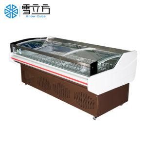 Commercial Island Display Refrigerator Curve Sliding Glass Door Straight Cold Island Cabinet for Frozen Food