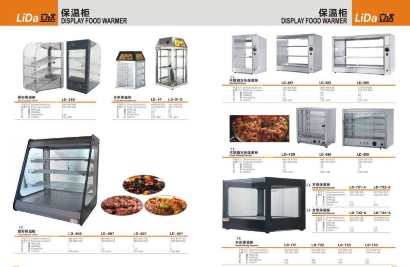Restaurant Curved Glass Food Warming Display Showcase for Hot Food Cabinet with Temperature Control