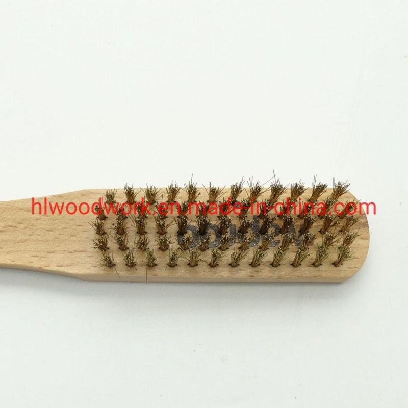 Brass Brush, Soft Brass Bristle Wire Brush, Wire Scratch Brush with Birchwood Handle Raw Wooden Handle Brush Clean Rust Brush 30cm Length Raw Wooden Handle