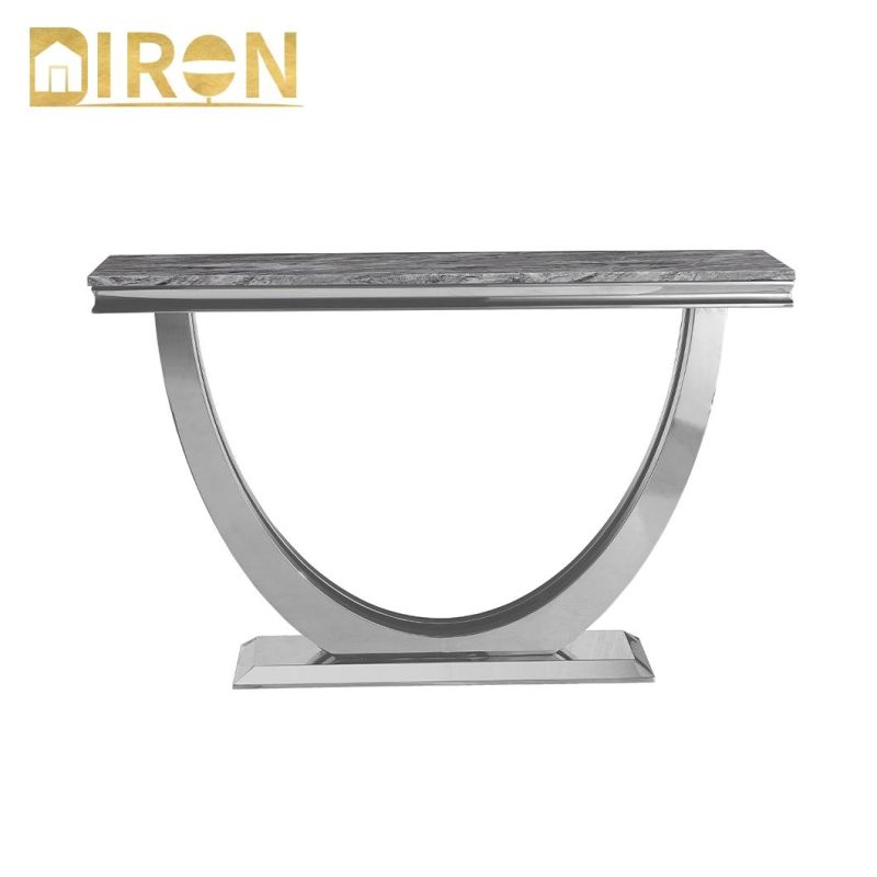 Modern New Design Stainless Steel Frame Marble Living Room Glass Console Table