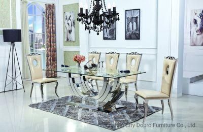 High Quality Design Style Stainless Steel Dining Table with Glass Top