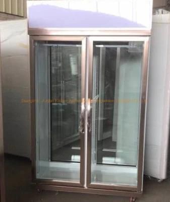 Cheering Commercial Two Glass Door Vertical Freezer for Supermarket Showcase