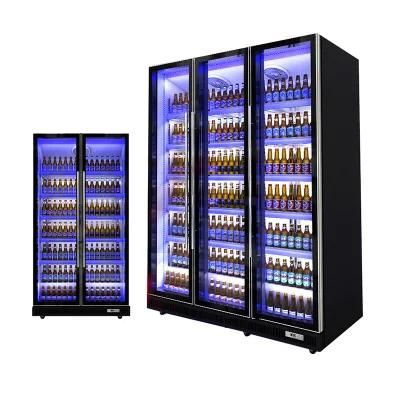 Self Closing Glass Door Display Fan Cooling Commercial Fridge Cold Drink Vertical Showcase Chiller Upright Refrigerator