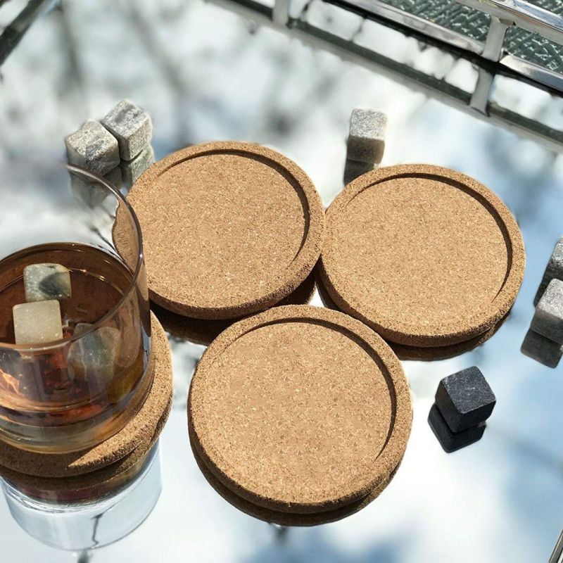 Eco Friendly 100% Household Lip Cork Pads Coasters Beer Coasters for Drinks with Grooved Round Edge for Saucers Bar Glass Cup & Mug Housewarming Gift