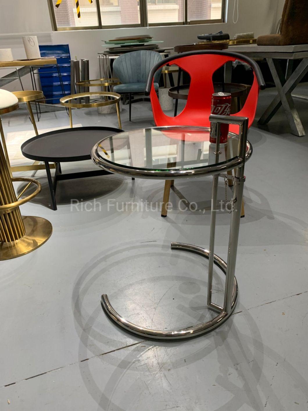 Transparent Round Tempered Glass Coffee Side Table Silver Stainless Steel Frame for Living Room Bedroom