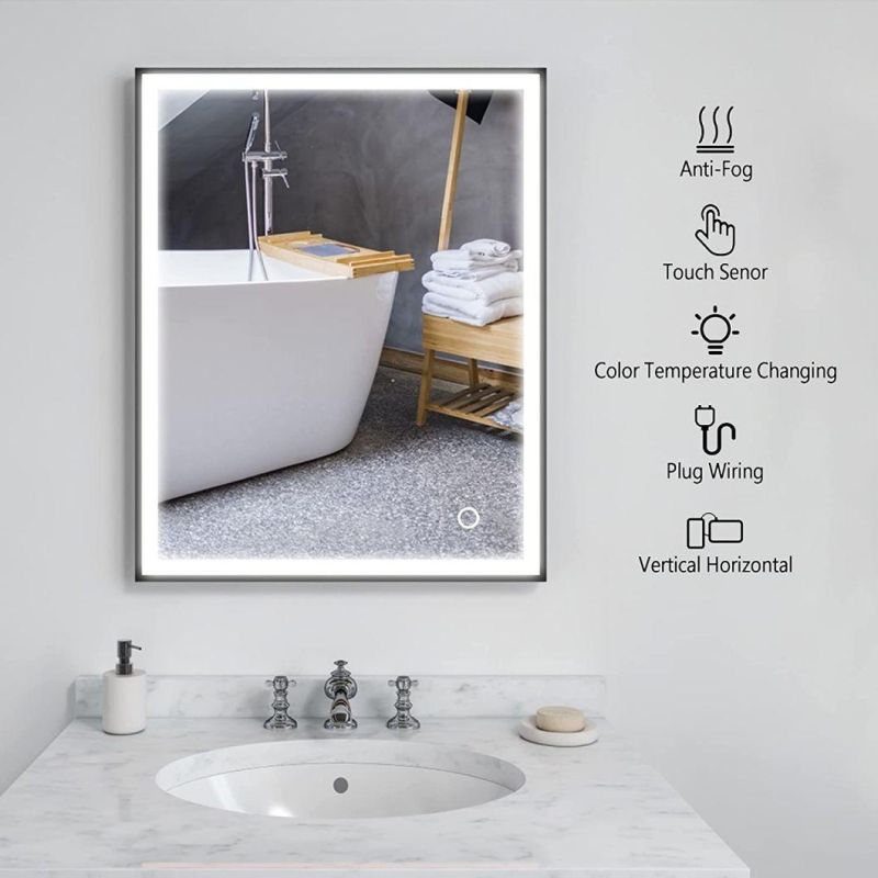 Black Framed LED Bathroom Mirror Anti-Fog Waterproof Mirror Bathroom