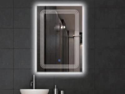 2021 Bathroom Modern Wall Mounted Glass Mirror Lighted LED Silver Illuminated Mirror with CE