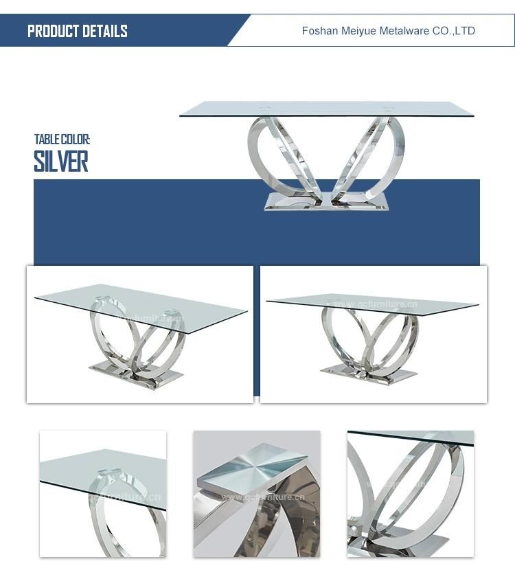 Tempered Glass Stainless Steel Dining Table for Home