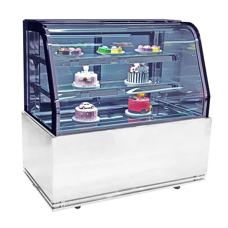 2 Shelves Curved Glass Cake Display Pastry Refrigerated Cabinet with 2 Meters Length and Big Volume