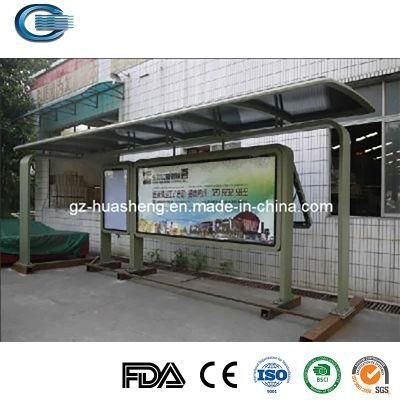 Huasheng Portable Bus Stop Shelters China Bus Station Shelter Manufacturing Custom Outdoor City Stainless Steel Bus Stop Shelter with Newsstand