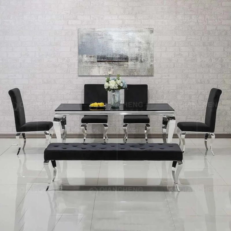 Luxury Home Furniture Glass Rectanage Marble Wedding Stainless Steel Dining Table