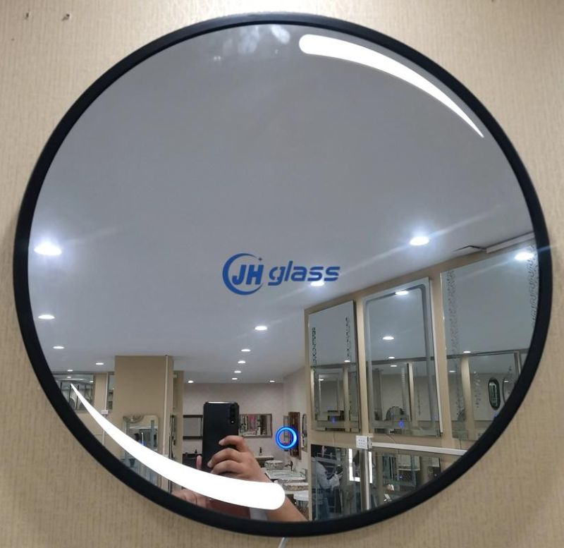 Hotel Bathroom Black Golden Round Metal Framed LED Light Mirror