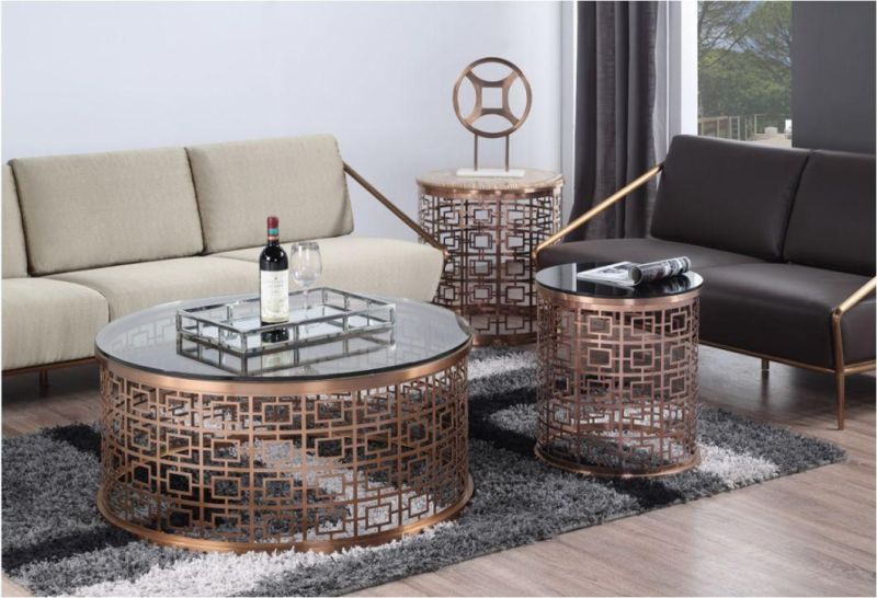 Living Room Furniture Rose Gold Coffee Table with Glass Top