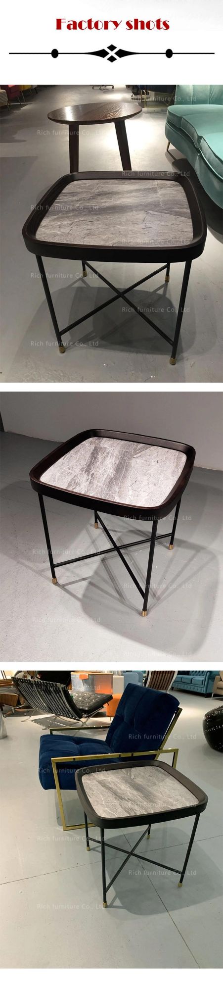 Occasional Accent Table Metal Legs Nature Stone Top Side Table for Living Room