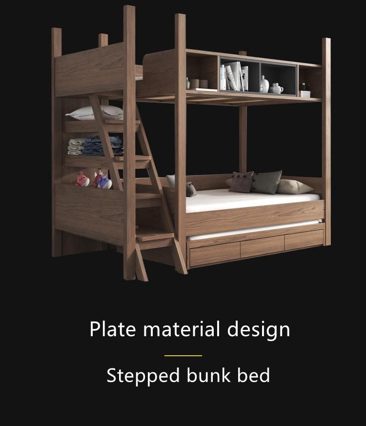 Wood Color School Home Bedroom Furniture Double-Deck Single Kids Beds