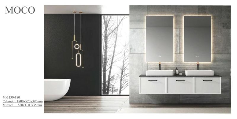 New Design Elegant Classic Green Paint Bathroom Vanity with LED Glass Side Cabinet
