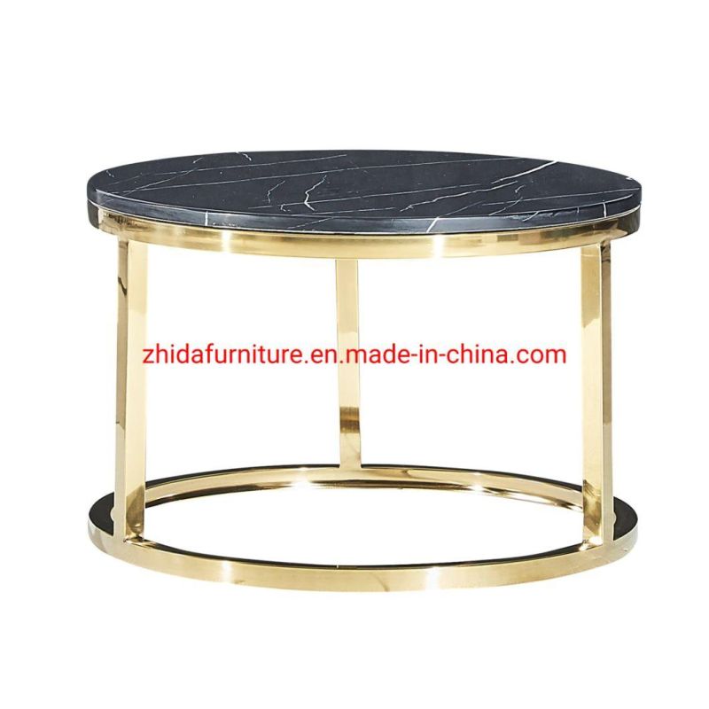 Luxury Black Marble Top Metal Stainless Steel Base Coffee Table