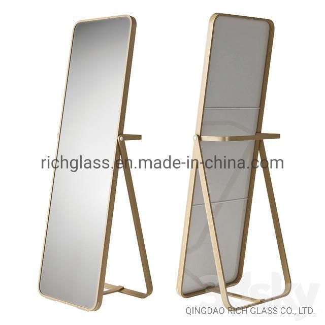 Home Decorative Dressing Gold Stainless Steel Framed Full Length Stand Glass Wall Mirror