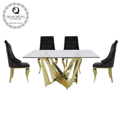 Square Stainless Steel Home Furniture Glass Dining Table