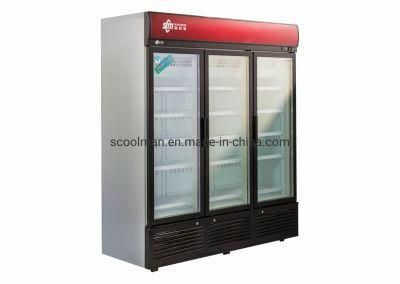 Commercial Three Glass Door Vertical Freezer for Supermarket Showcase