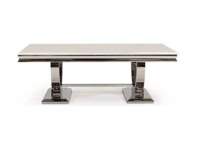 Luxury Rectangular Marble Top Ss Coffee Table Tempered Glass with Stainless Steel Frame Coffee Table