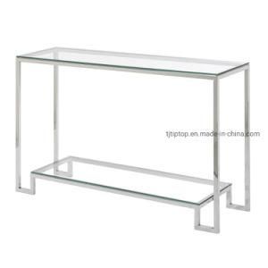 Living Room Decoration Unique Style Luxury Mirrored Glass Top Modern Silver Stainless Steel Metal Stand Console Table Furniture