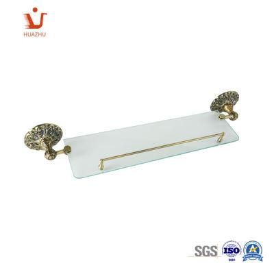 European Wall Mounted Bathroom Storage Glass Shelf Single Tier Brass Antique Type